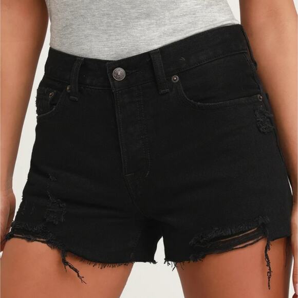 Free People Boho Black Distressed Denim Size 29 Shorts - Picture 1 of 5